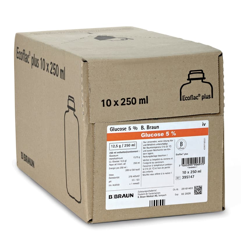 Glucose_5%_Ecoflac_plus_250ml_Vp_395147-Produkt Bild Verpackung