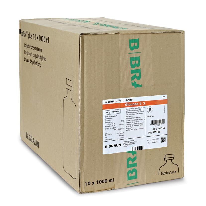 Glucose_5%_Ecoflac_plus_1000ml_VP_395196-Produkt Bild Verpackung