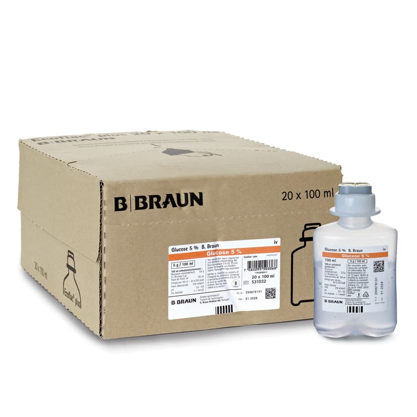 Glucose_5_Ecoflac_plus_100ml_VPP_531032-Produkt Bild mit Verpackung