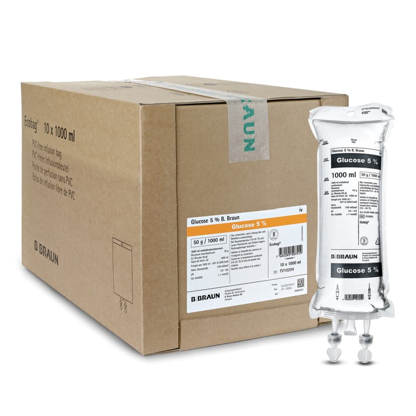 Glucose_5%_Ecobag_1000ml_VPP_FV10204-Produkt Bild mit Verpackung